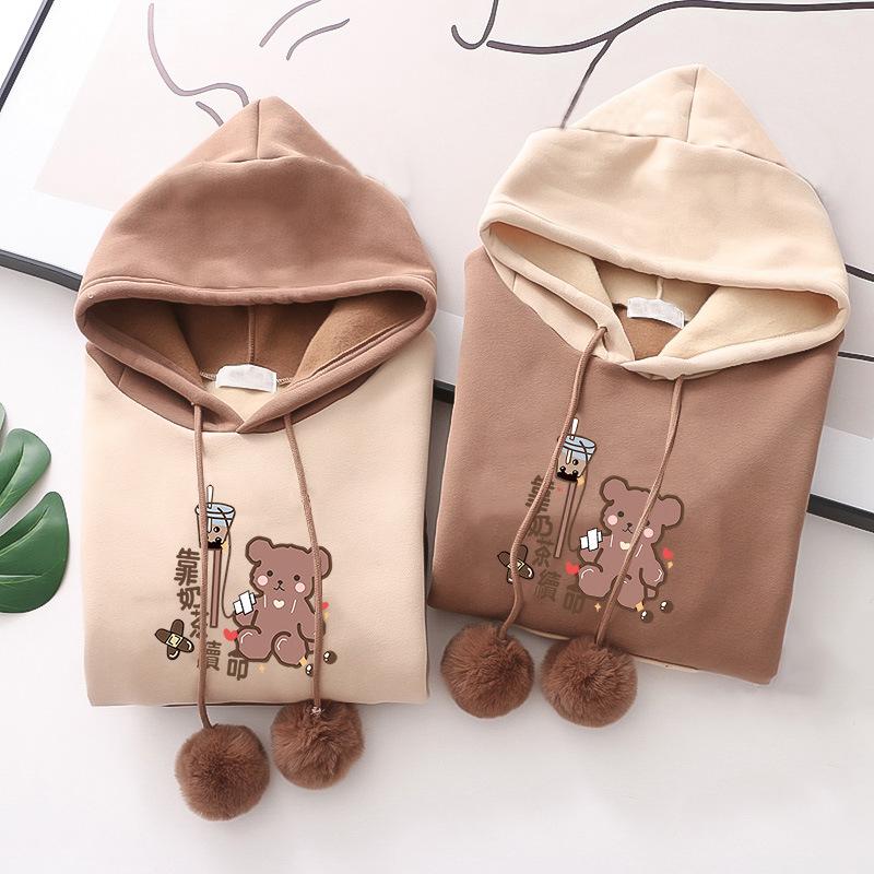 Podzimní/Zimní Sametová Zesílená Dvoudílná Sada pro Dívky (Věk 12-15): Mikina a ležérní sportovní oblečení