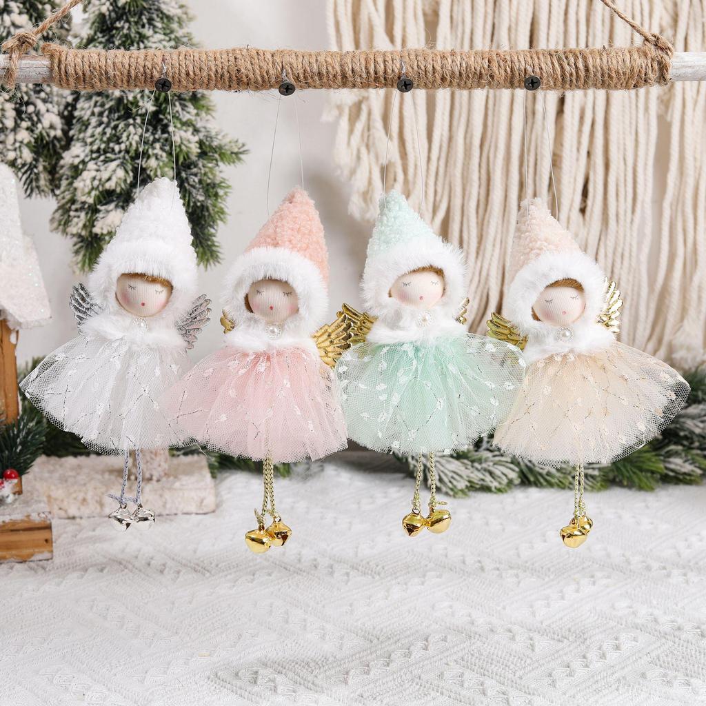 Festive Christmas Tree Ornaments: Pointed Hat Mesh Girl Pendants