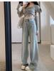 Women's Light Blue Wide-Leg Jeans, High-Waisted, Straight-Leg, Spring/Summer 2025 Fashion, Niche Design, Narrow Fit.