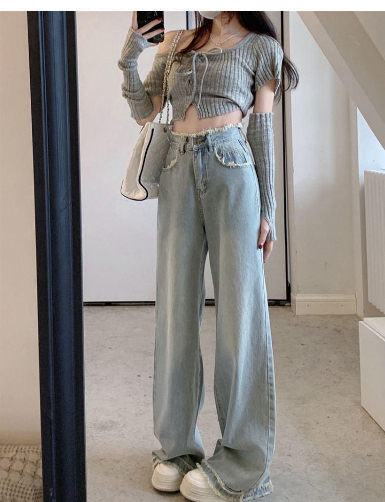 Women's Light Blue Wide-Leg Jeans, High-Waisted, Straight-Leg, Spring/Summer 2025 Fashion, Niche Design, Narrow Fit.