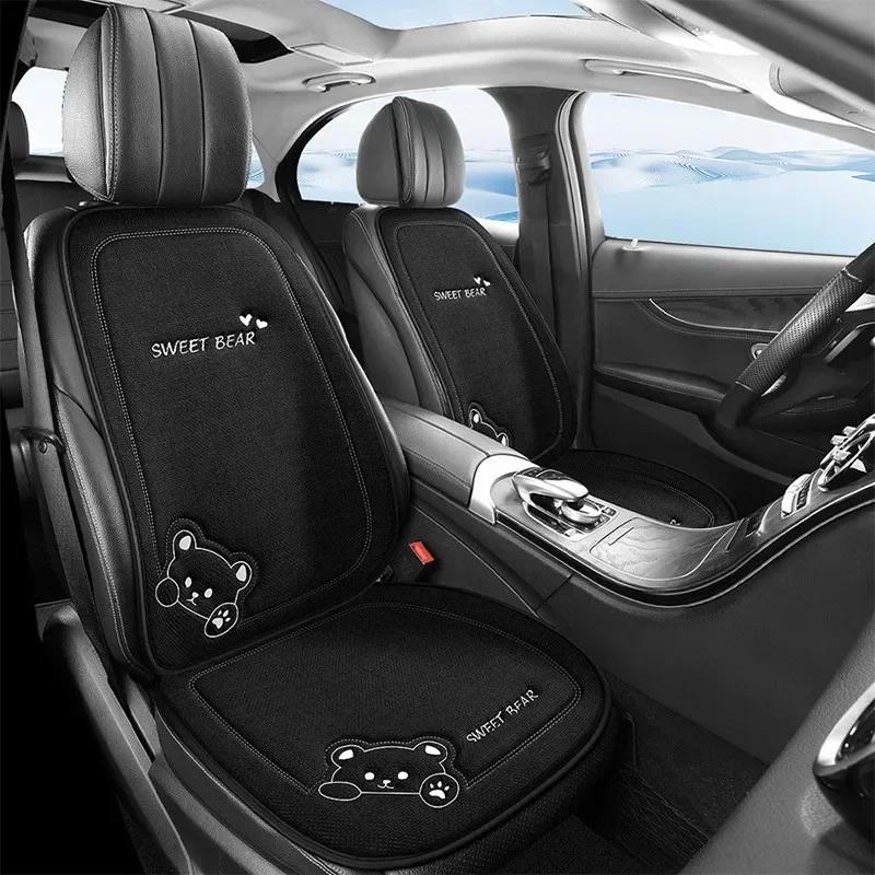 Universal Anti-Slip Breathable Car Seat Protect Cushion Fashion Luxury Car Seat Cushion Linen Cartoon Bear Women'S Cute