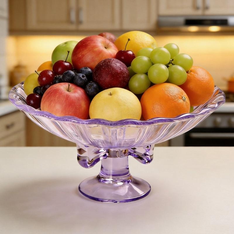 Handmade Clear Glass Serving Platter Decorative Bowknot Detailing And Elevated Base Great For Gift Giving