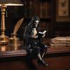 Scultura Diavolo Lettore Halloween Scheletro Statuetta Libro, Scultura Resina Spettrale, Ornamento Gotico Statua Mietitore con Veste Nera per Casa Ufficio