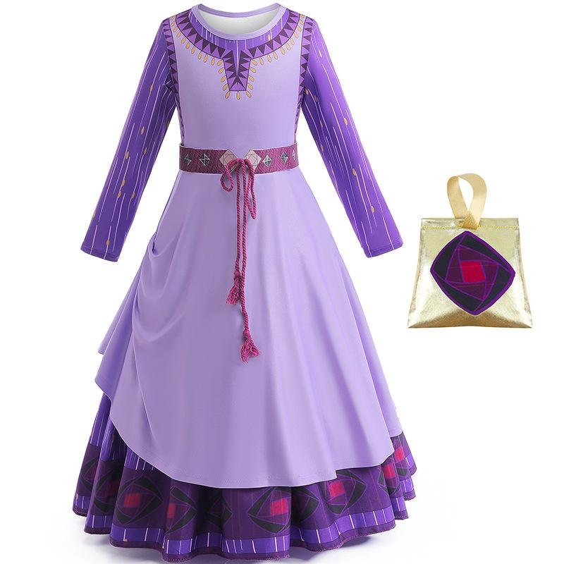 New Girls Dress Cosplay Star Wish Wish Asha Same Dress Dress Children Long Sleeve Dress 100cm