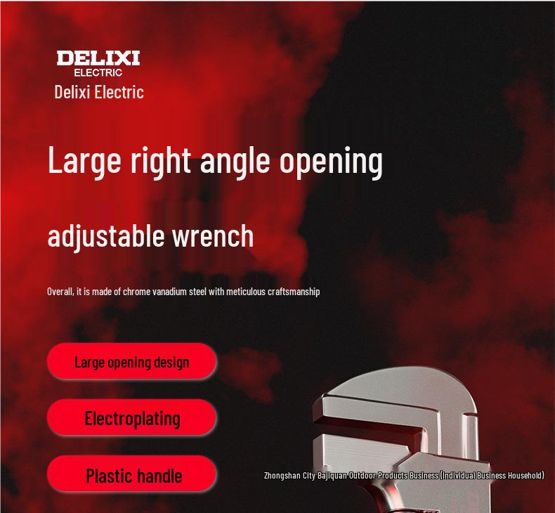 Delixi Multi-Function Adjustable Wrench with Large Opening and Thickened Jaw