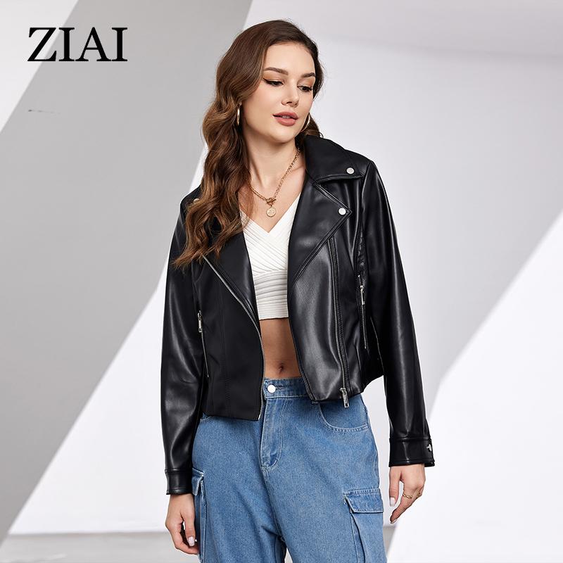 ziai New Spring Autumn Women Short Faux Leather Jacket Casual PU Coat Loose Motorcycle Jackets Fashion Streetwear Oversized Korean Coat ZPW-202301