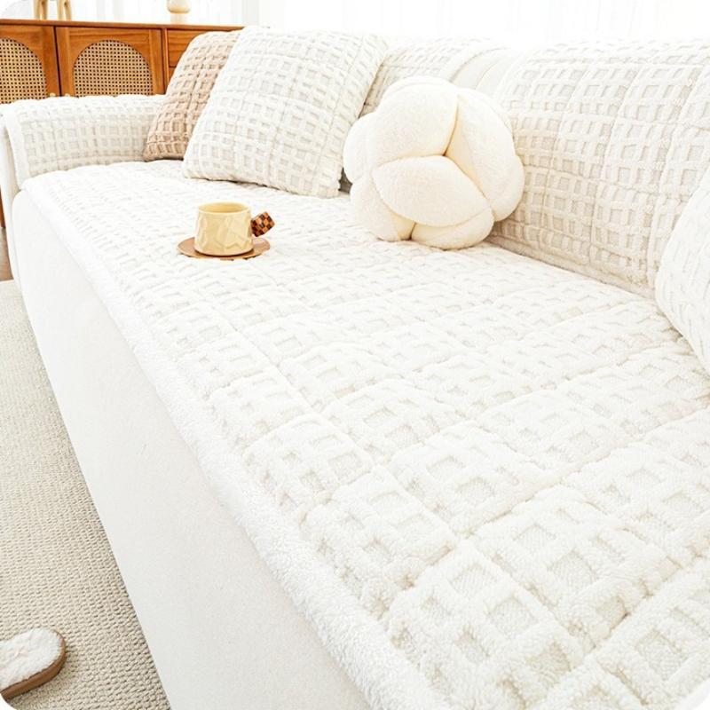 Autumn and Winter Plush Sofa Cover Jacquard Anti Slip Thick Warm Solid Color Simple and Comfortable Skin Friendly Sofa Cushion