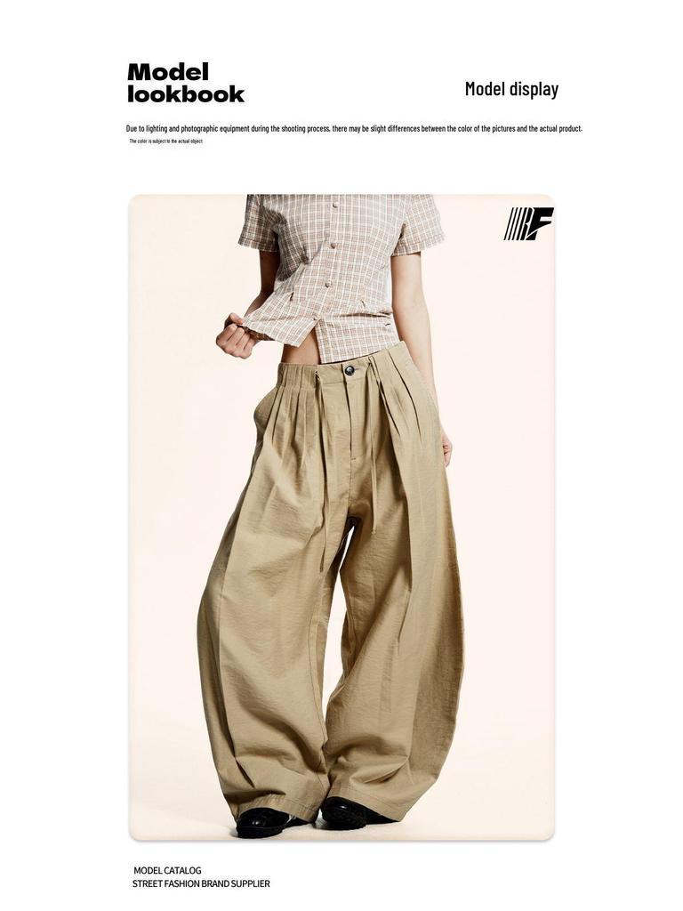 Yongfang Unisex Floor-Length Wide-Leg Pants with Drawstring and Pleated Waist