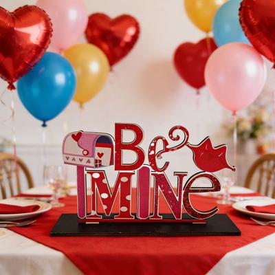 Valentine's Day Wooden Table Sign Romantic Love Heart Shape Tiered Tray Decor Freestanding Tabletop Centerpiece for Desk Shelf Home Decor