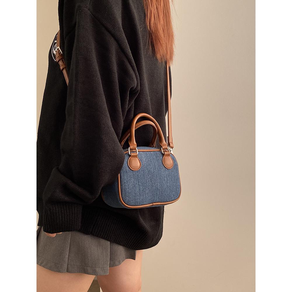 IELGY Female Bag Autumn Winter Retro Denim Leather Handbag