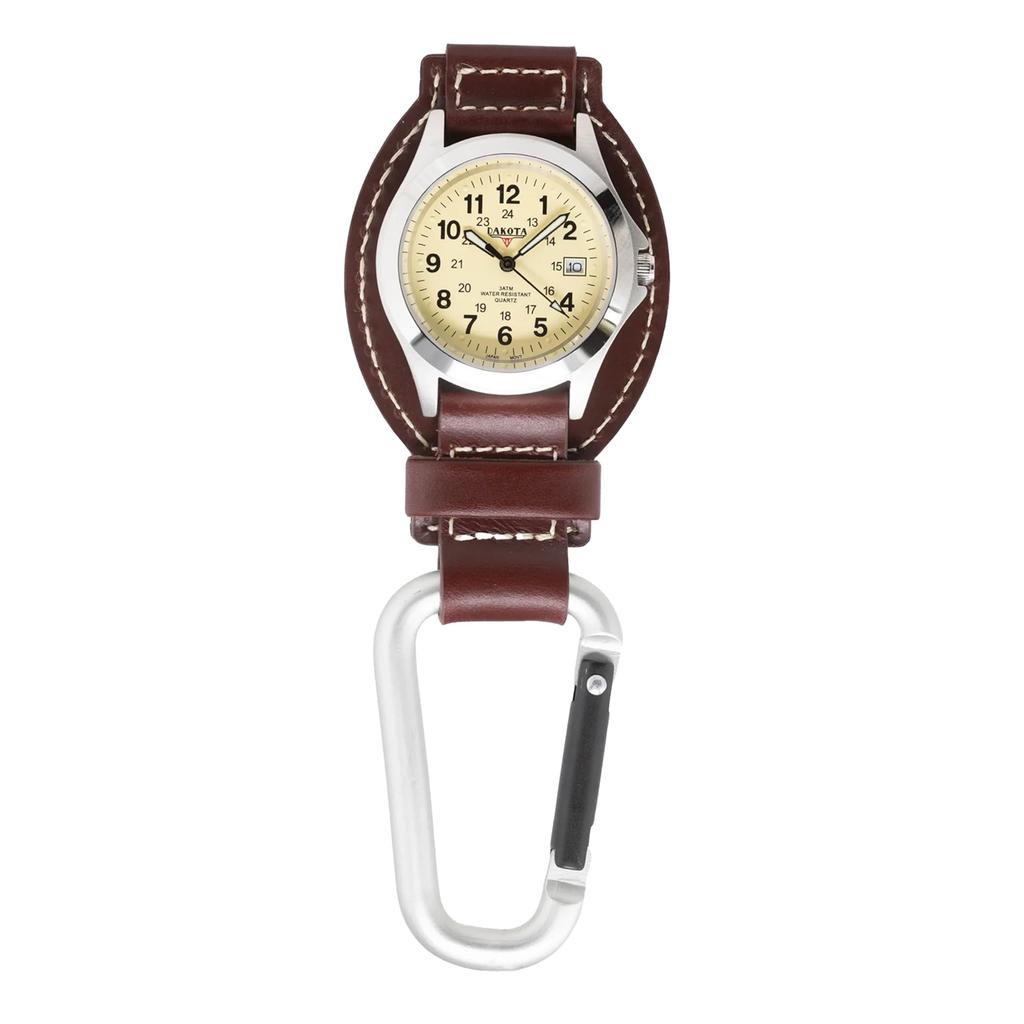 Dakota Leather Field Clip Clip Watch Leather Strap Lightweight Dress Watch Unisex Outdoor Gift Fishing Golf Watch Carabiner Clip-on Watch.
