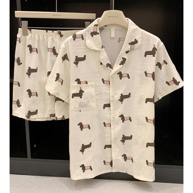 

Cute and simple full-printed dachshund dog pajamas women s new short-sleeved shorts summer Korean version loungewear two-piece set s [recommended 35-40kg]