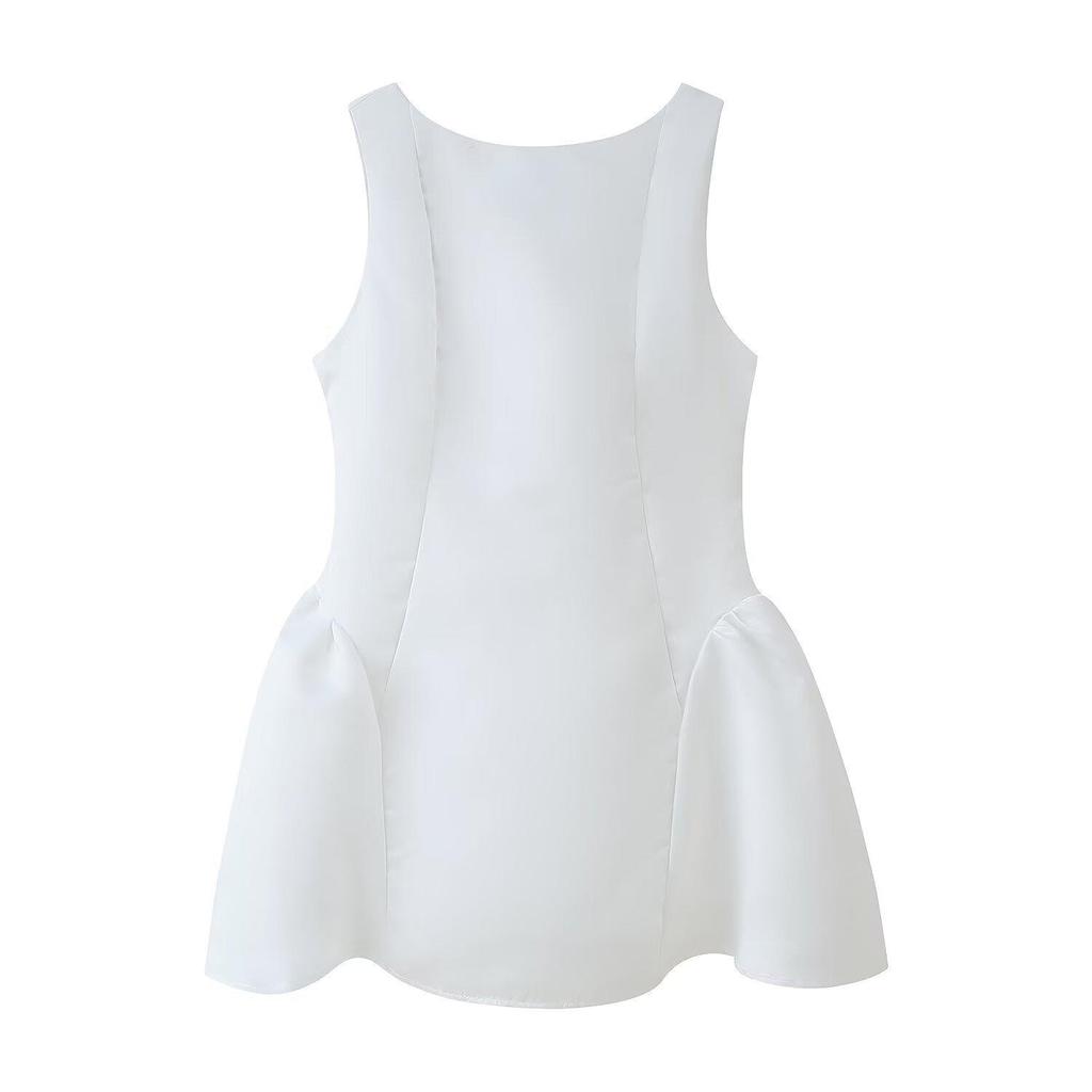 2025 Spring Women's European & American Style One-Shoulder Ruched Sleeveless Mini Dress