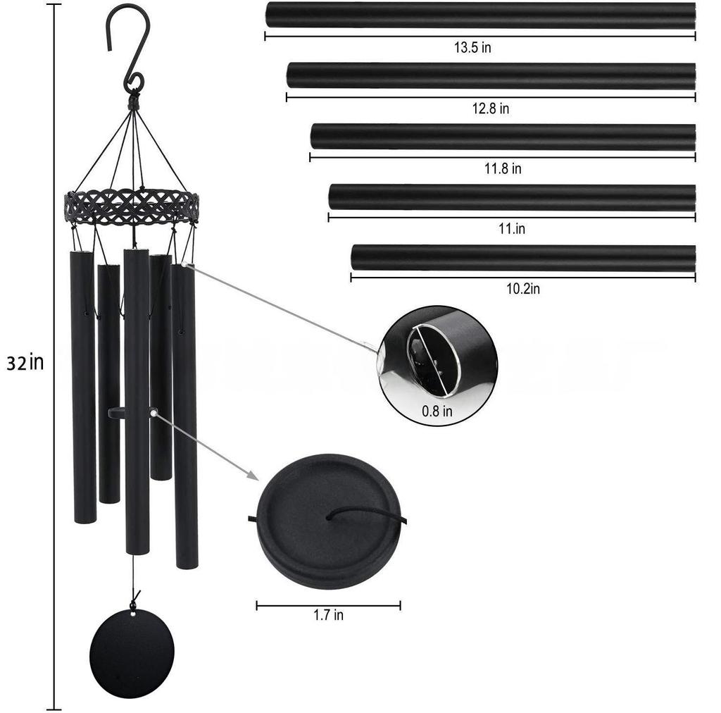 Ciondolo Campanello Eolico da Esterno in Alluminio - Decorazione da Giardino Nera