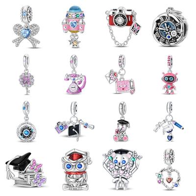 925 Silver Charms DIY Bracelet Beads Travel Camera Mailbox Heart Flower Graduation Gift for Women Fine Jewelry