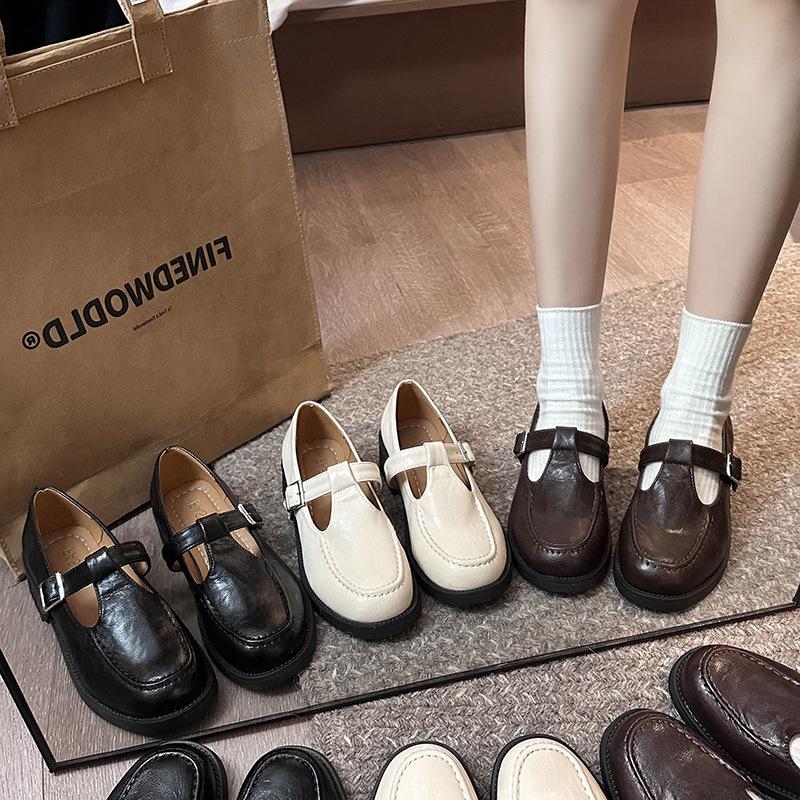 New popular women's shoes platform Mary Jane Love single shoes 2025 new spring and autumn retro round head British style small leather shoes