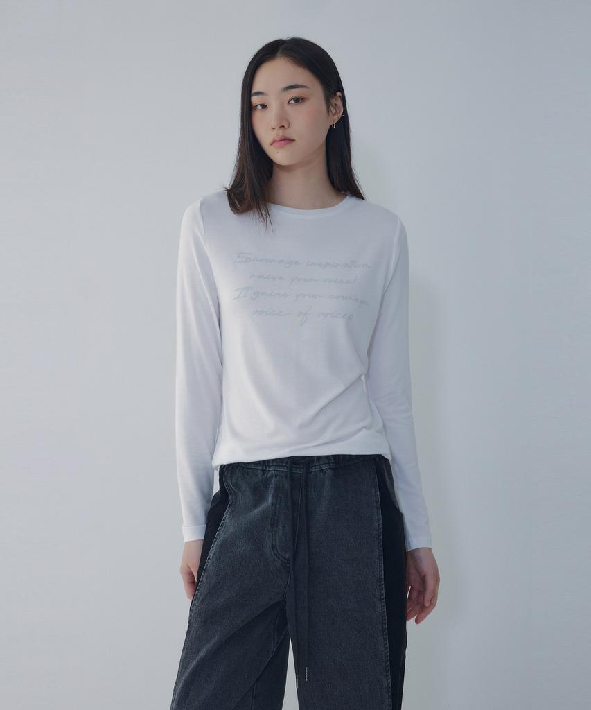 Bobeu Lettering Print Long Sleeve T-Shirt _White_7156340001