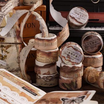 Retro Burned Washi Tape - Memory Fragments Series: 8 Styles for DIY Journaling