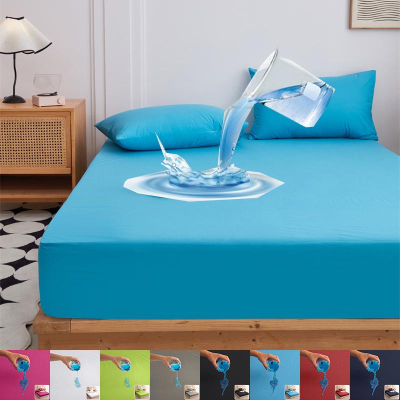 Safe Waterproof Mattress Cover Soft Comfortable Breathable Bed Cover with Elastic Band Fit Machine Washable Single Double Size
