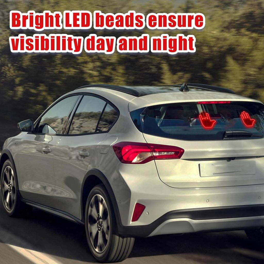 Middle Finger Car Light, Glohand For Car, Light Up Middle Finger For Car Rear Window, Glogesture Road Rage Hand Led Sign With Remote, Red Glow Led