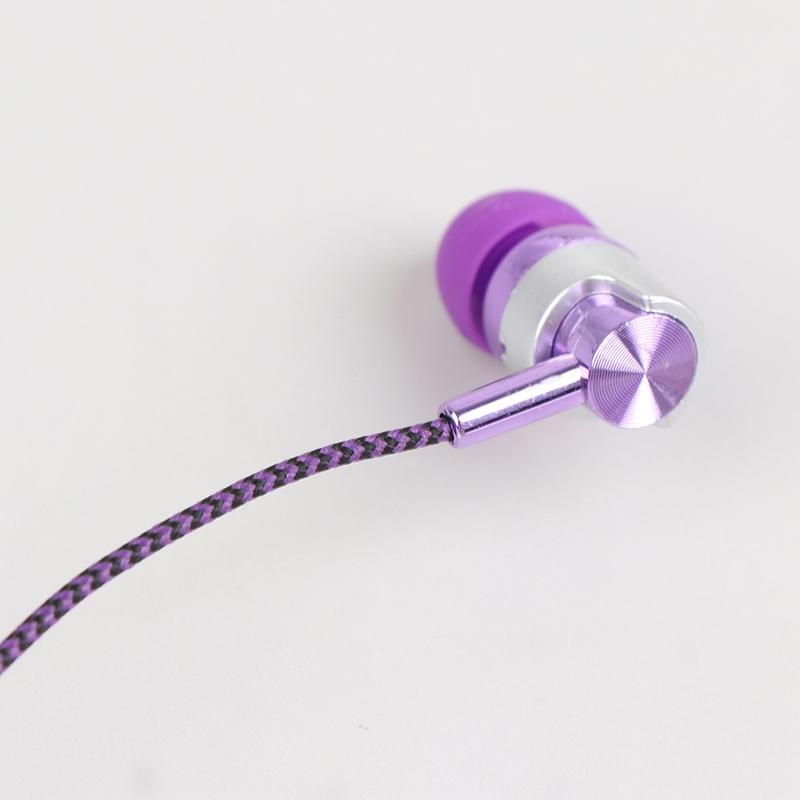 1Pc Stereo Earbuds Earphone Wired Nylon Weave Cable Earphone Headset With Mic