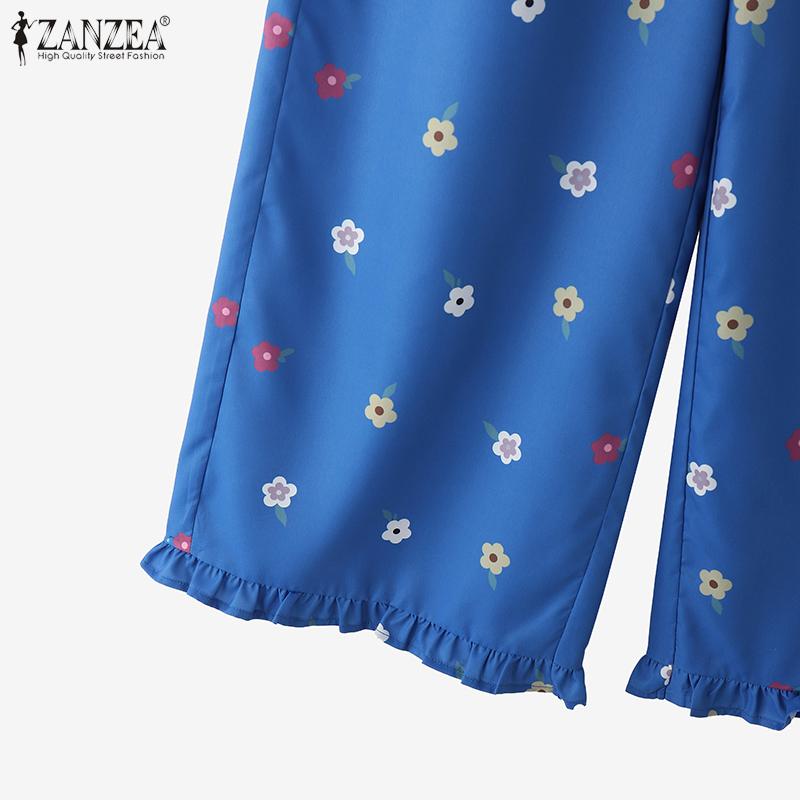 ZANZEA Women Casual Elastic Waist Loose Floral Print Pants