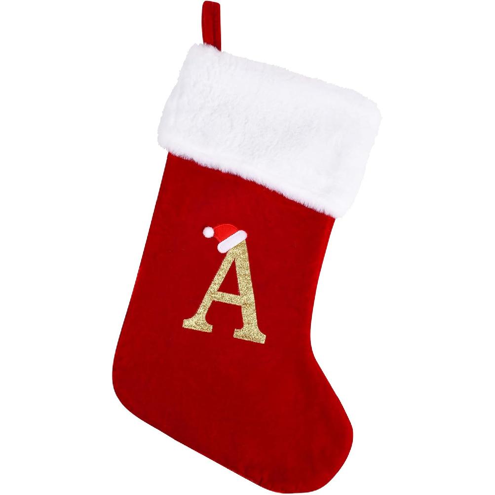 20 Inches Monogram Christmas Stockings with Letters, Large Super Soft Christmas Stockings Red Velvet with White Super Soft Plush Cuff for Christmas