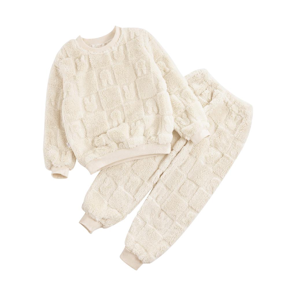 Kids Boys Girls Flannel Pajamas Set Casual Homewear Sleepwear Long Sleeve Tops with Pants Outfits