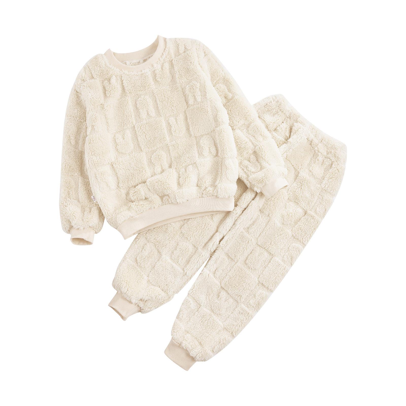 

Детские фланелевые пижамы, пижамы для мальчиков и девочек, пуловеры из двух предметов, топы и брюки, зимняя теплая одежда для сна 12-18 Months