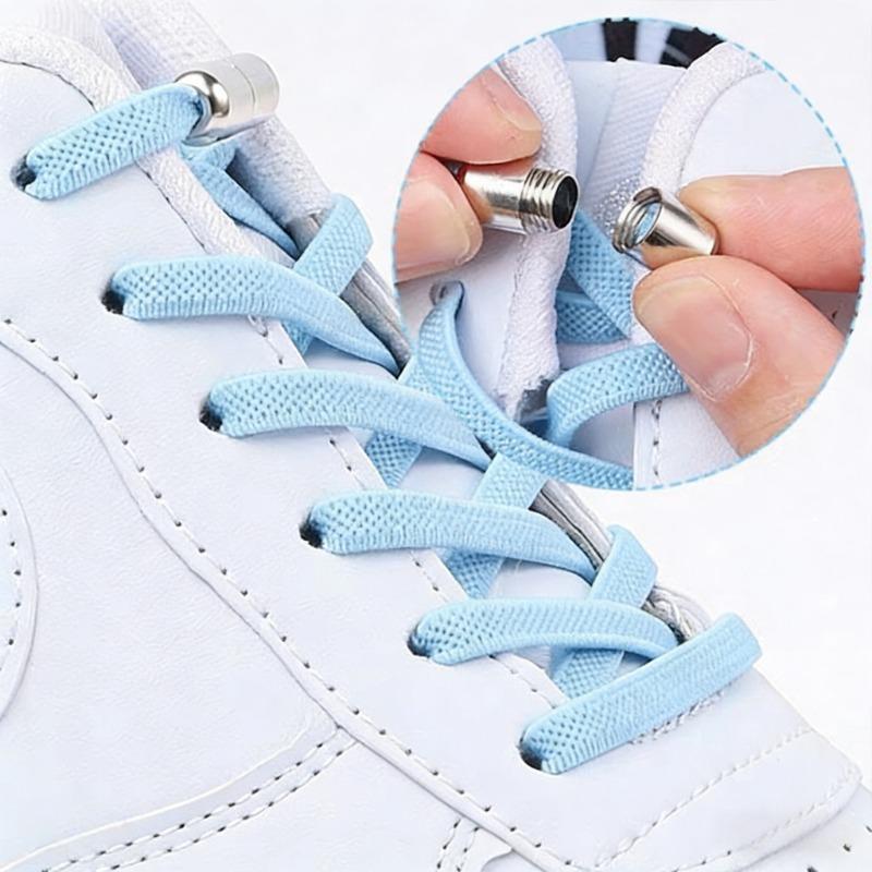 0.6cm Wide Flat No Tie Shoelaces Capsule Lock Elastic Shoestrings for Kids Adults Sneakers