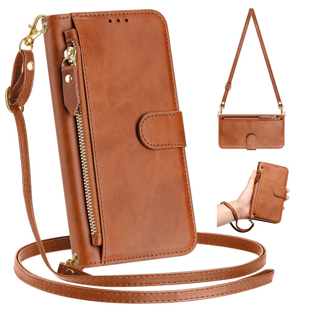 Applicable To iPhone16 Multi-card Leather Case 15plus Zipper Wallet Card Multi-function Oblique Span Protective Case 14plus