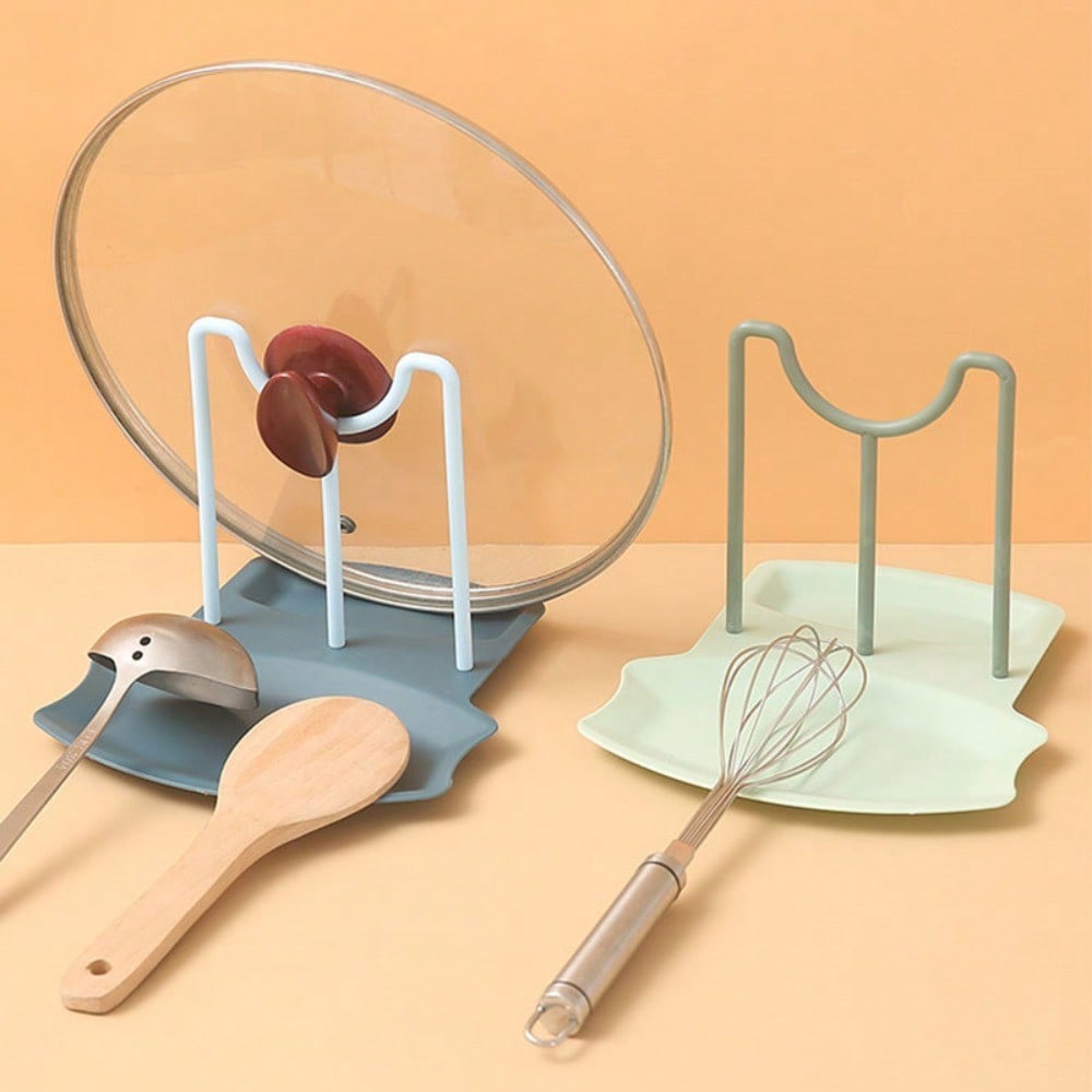 1pc Kitchen Organizer For Countertop - Small Dish Rack, Pot Lid Holder, Utensils Storage Rack, Soup Spoon Rest - Sitting Spoons Bracket