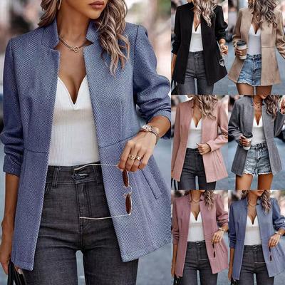 Simple Fashionable Solid Suit Cardigan Jacket for Spring and Autumn   Women's Coats Blazer