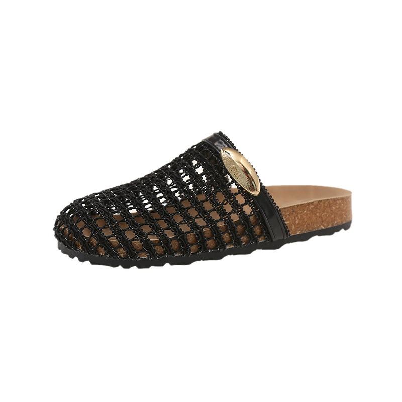 Mesh Soft Bottom Bag Head Slippers Women's Summer Wear New Thick Bottom Casual Half Tray Breathable Hollow Sandals