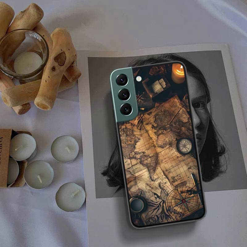 Compass Map Voyage Phone Case For Samsung Galaxy S22 S25 Ultra S21 S10 Plus S26 Edge S20 S23 S24 FE Cover Silicone Soft TPU