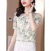 Mom's Short Sleeve Floral Chiffon Shirt Women's Summer New Loose Causal V Neck Thin Top