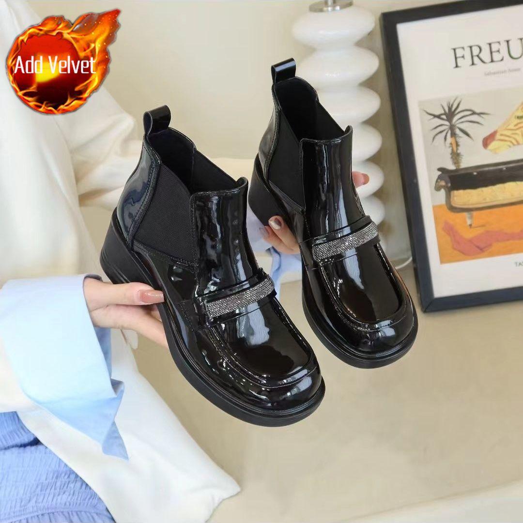 

Ботильоны с круглым носком, со стразами, черные короткие туфли для женщин, женские ботильоны «Челси», осенняя распродажа, готический тренд 2024 г., новинка 40