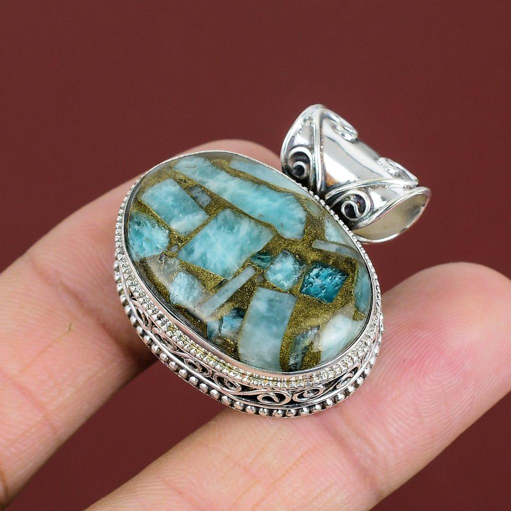 Copper Amazonite Pendant 925 Sterling Silver Pendant Wonderful Vintage Pendant Amazonite Gemstone Jewelry Handmade Pendant Anniversary Gifts