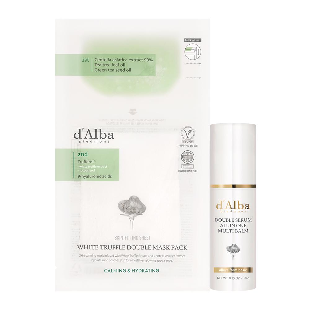 

[D’ALBA] Мультибальзам Double Serum All In One 10 г + веганская двойная маска [НАБОР]