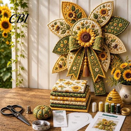 Easy Crafting Kit with Tutorial DIY Quilted Hanger for Door Wall, Wreath Patchwork Bow Sewing Hummingbird Cardinals Fabric Art Kit, Craft Adults