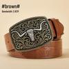 Men's Bull Head Western Leather Belt with Large Buckle