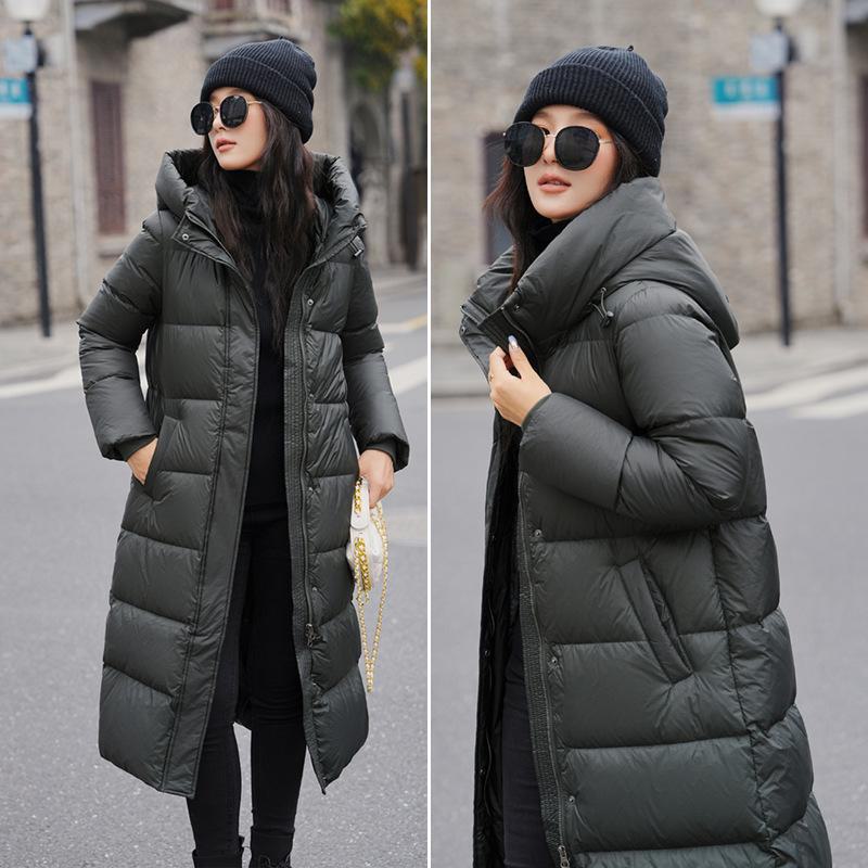 2024 Women's High-End Over-Knee White Goose Down Winter Coat