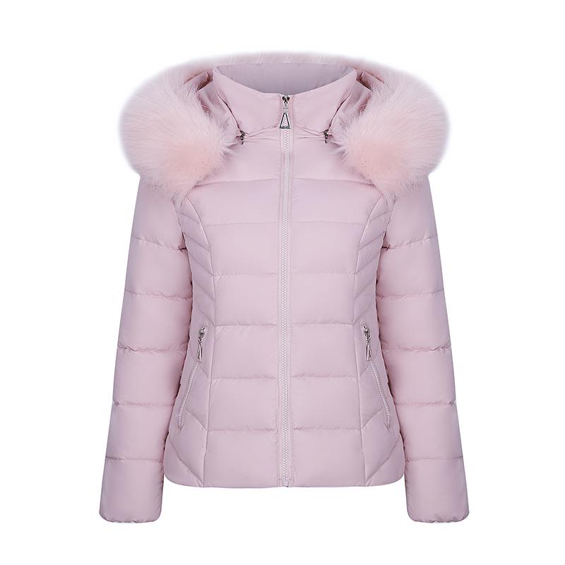 Women's Latest Short Cotton-padded Jacket Korean Version Of Big Fur Collar Slim Detachable Hat Warm Winter Cotton-padded