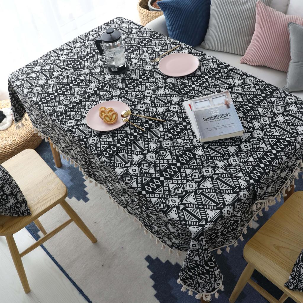Kitchen Dinning Room Wrinkle Free Tassel Indoor and Outdoor Exquisite Fabric Cotton Linen Rectangle Tablecloths