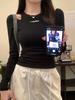 Amerikanischer Stil Schwarz Besticktes Off-Shoulder Langarm Damen-T-Shirt - 2026 Frühling/Herbst Schlanke Passform Spicy Girl Basis-Layer