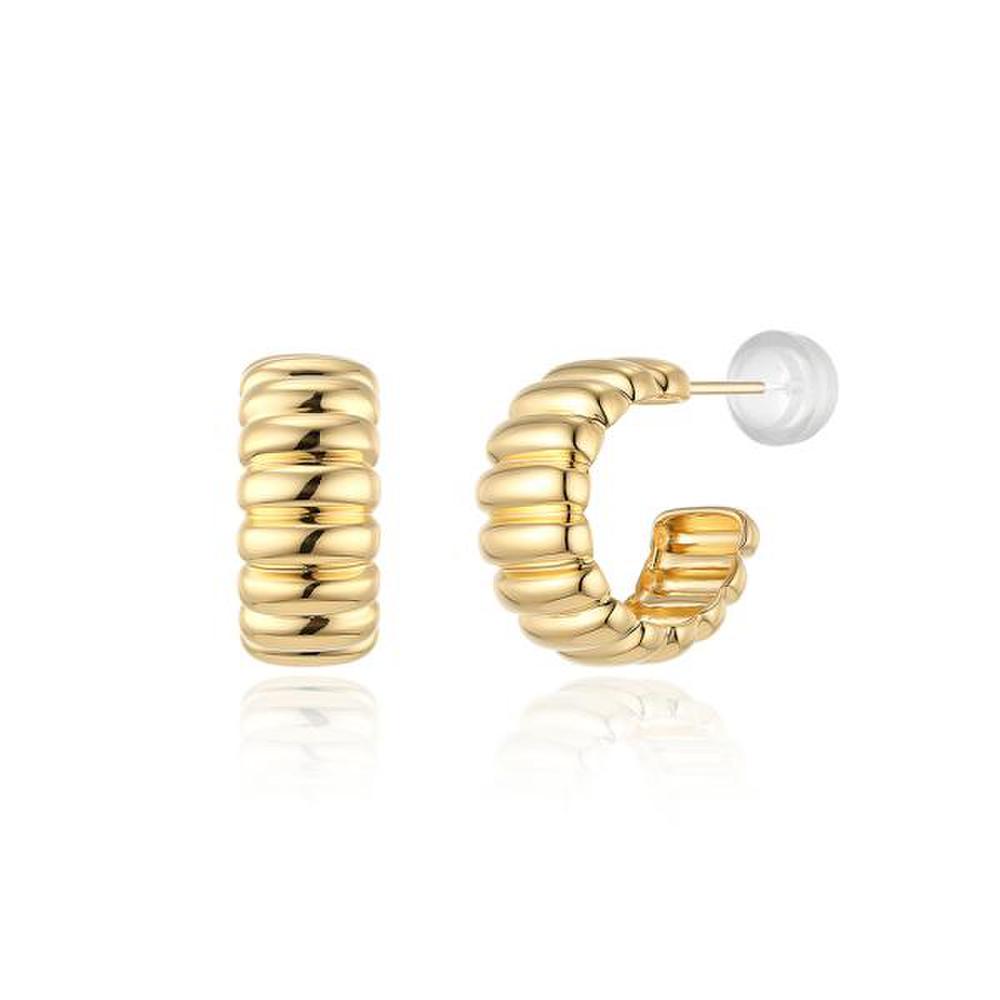 LLOYD Yellow Timeless Volume Pattern Hoop Pin 14K Gold Pin Earrings