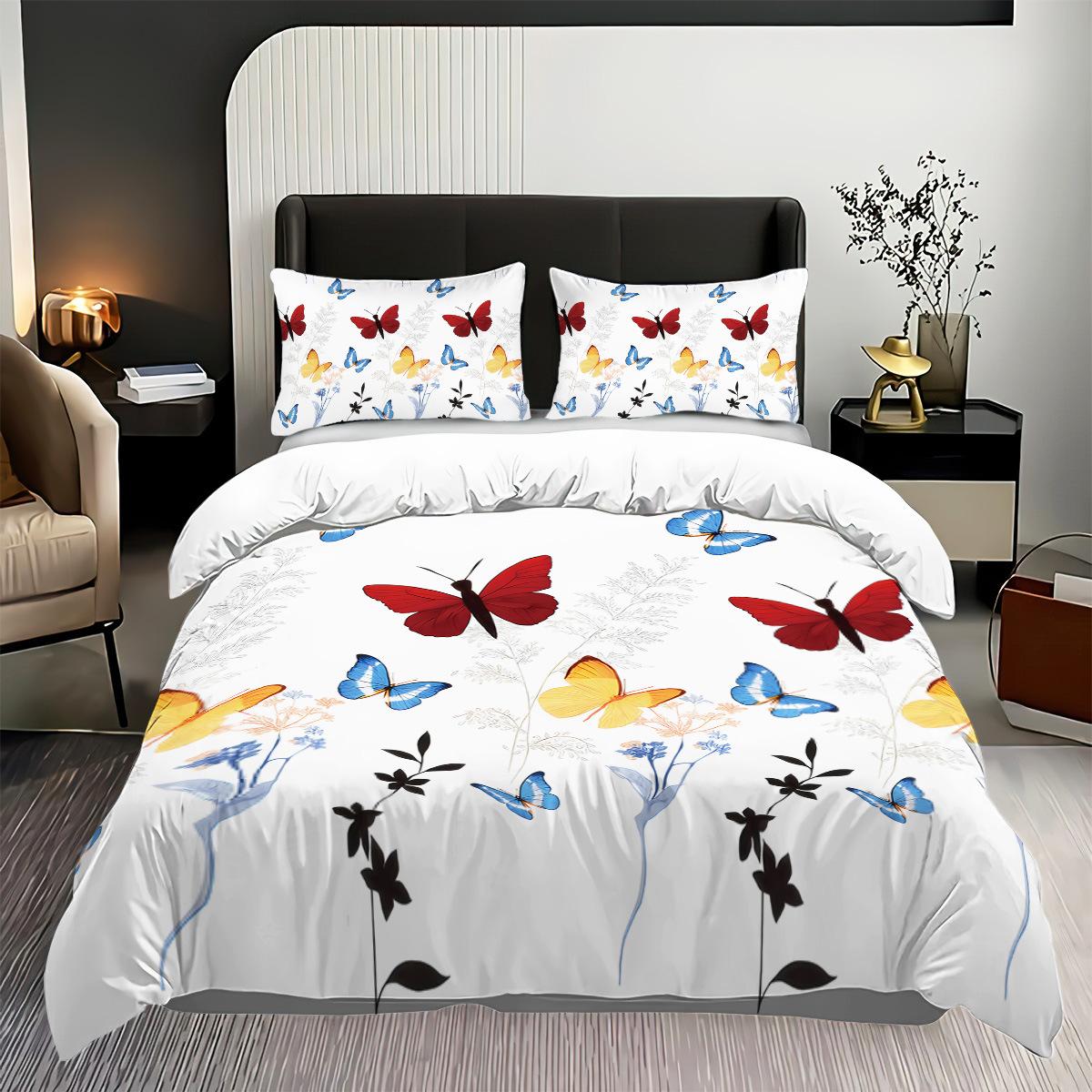 

Quilt Cover Three-Piece Set Black Butterfly 3D Digital Printing Kit Pillow Cover Quilt Cover 135x200