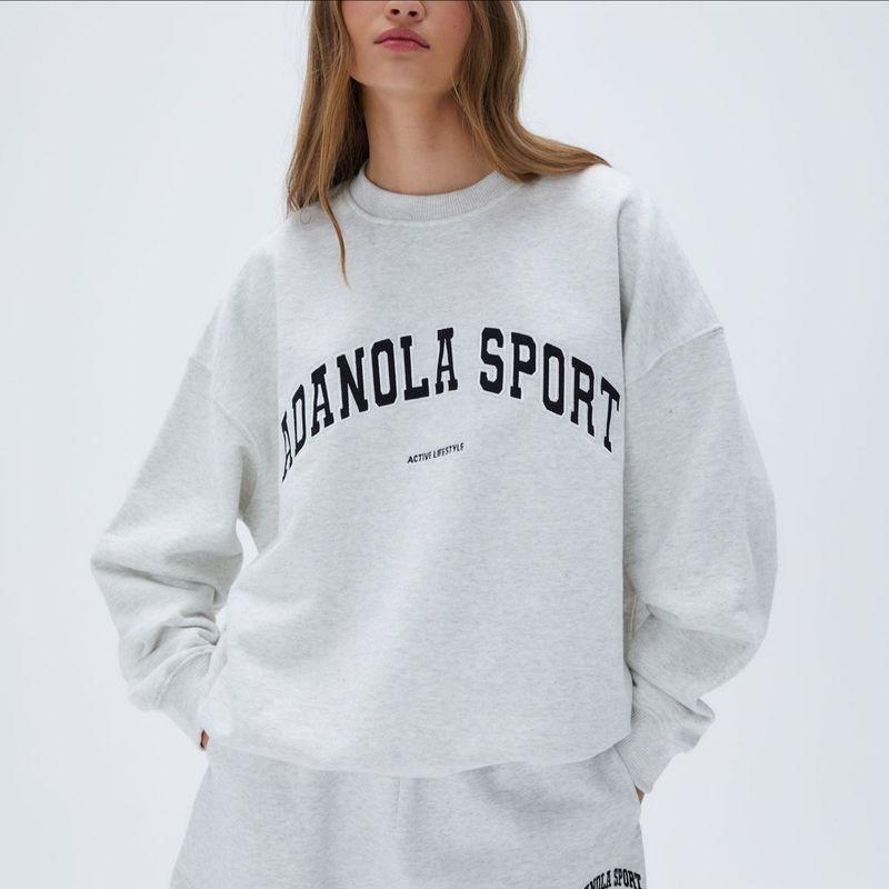 

British Sports Fashion Brand Adanola Loose round Neck Hoodie Women s Spring and Autumn Street Gyaru Top Ins Idle Style Melange gray 2XL