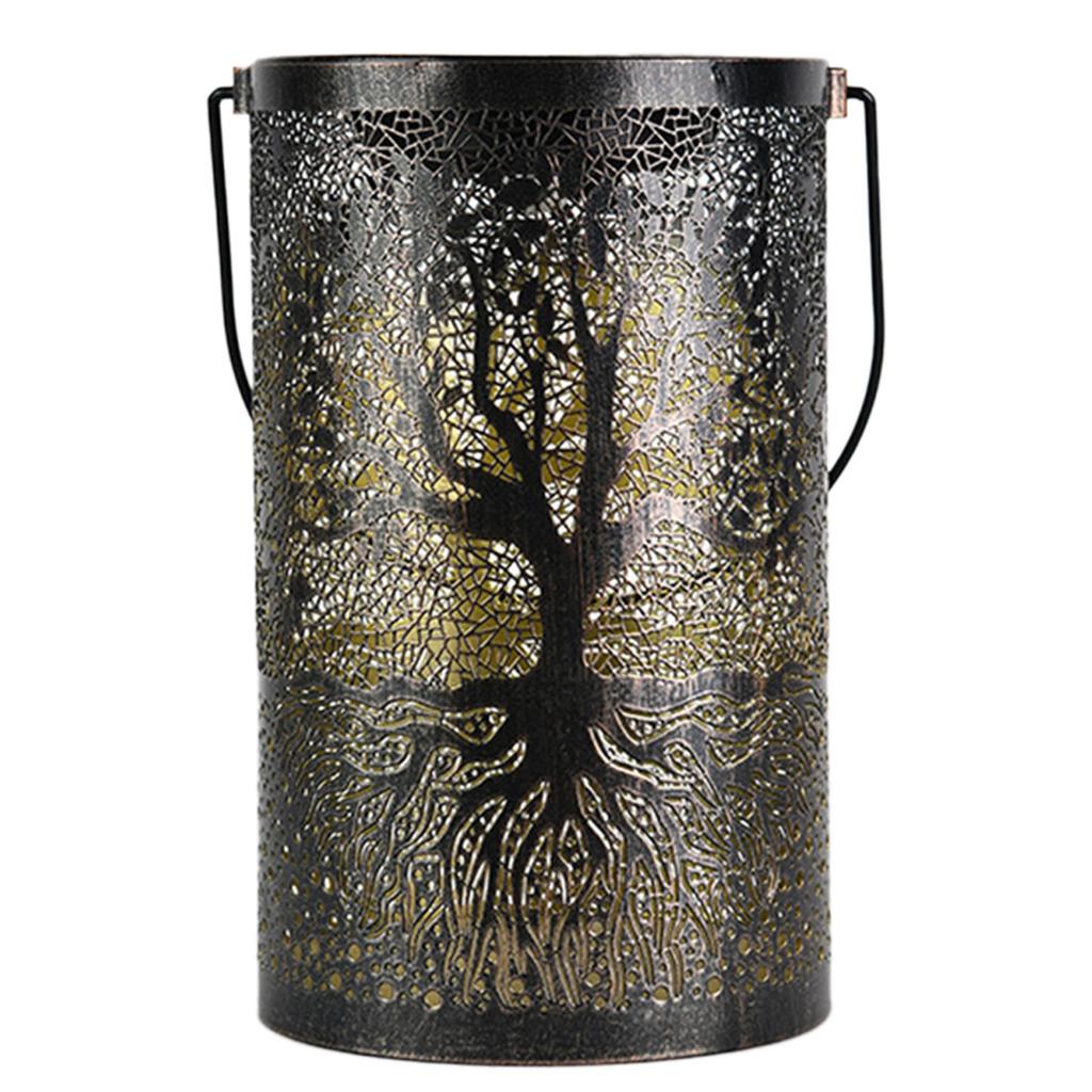 Solar Tree Lanterns Outdoor Waterproof Hanging Solar LED Lights Hollow Out Retro Metal Lantern For Garden Yard Patio Landscape Decor
