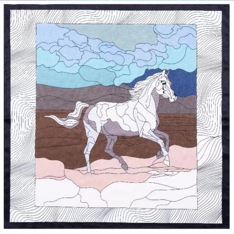 SILKUEEN Women's White Horse Large Square Silk Scarf